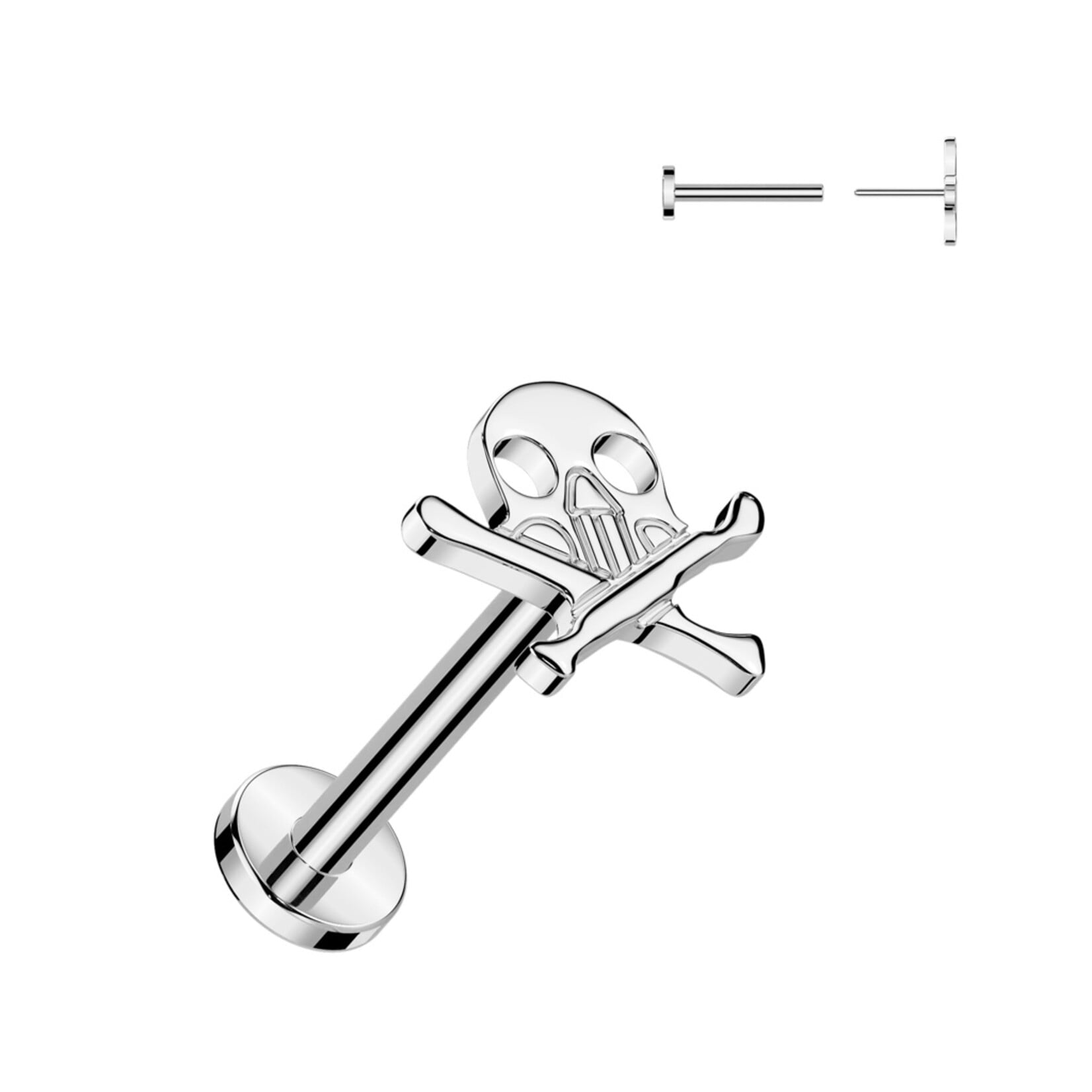 Hollywood Body Jewelry Implant Grade Titanium Threadless Push In Labret With Skull And Crossbones Top