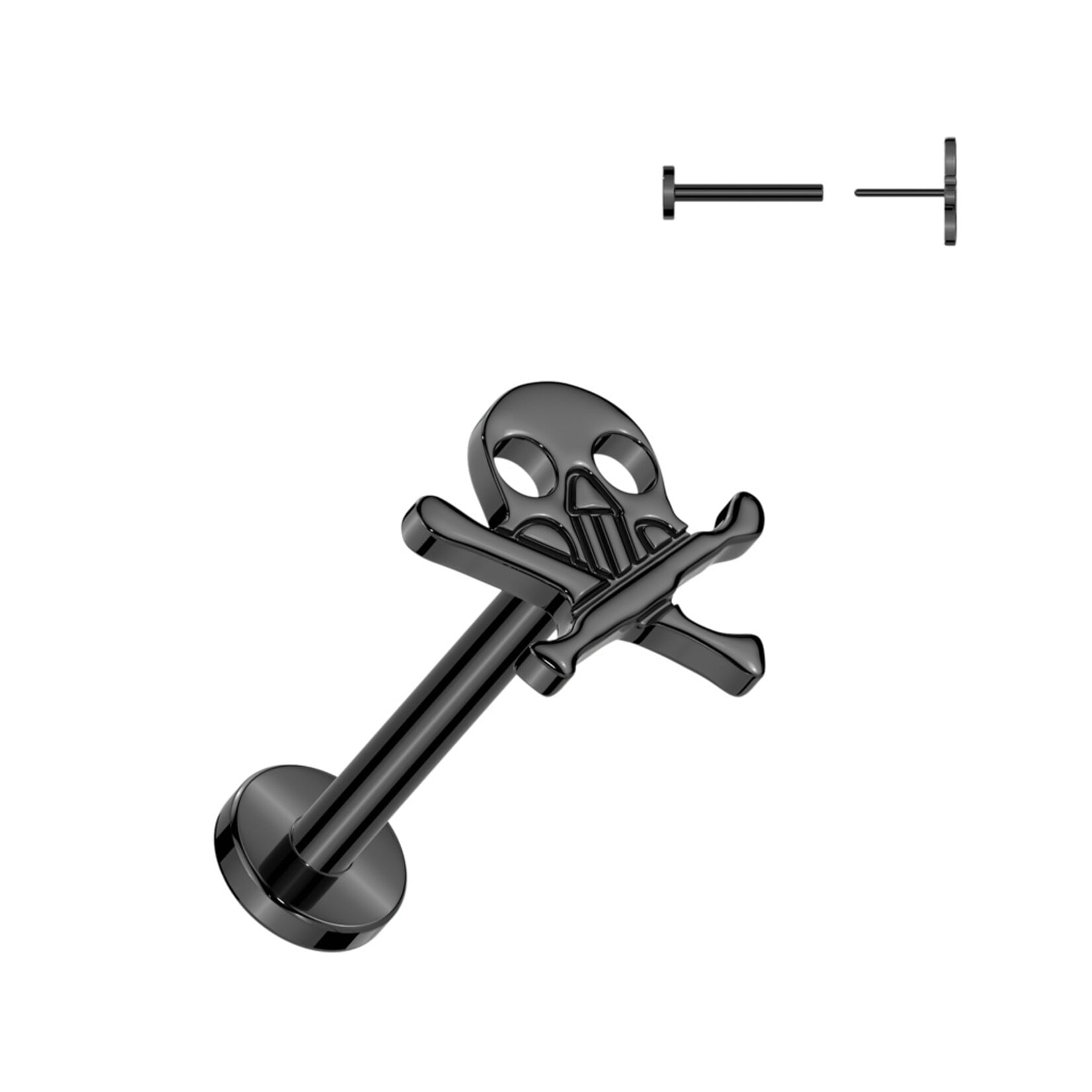 Hollywood Body Jewelry Implant Grade Titanium Threadless Push In Labret With Skull And Crossbones Top