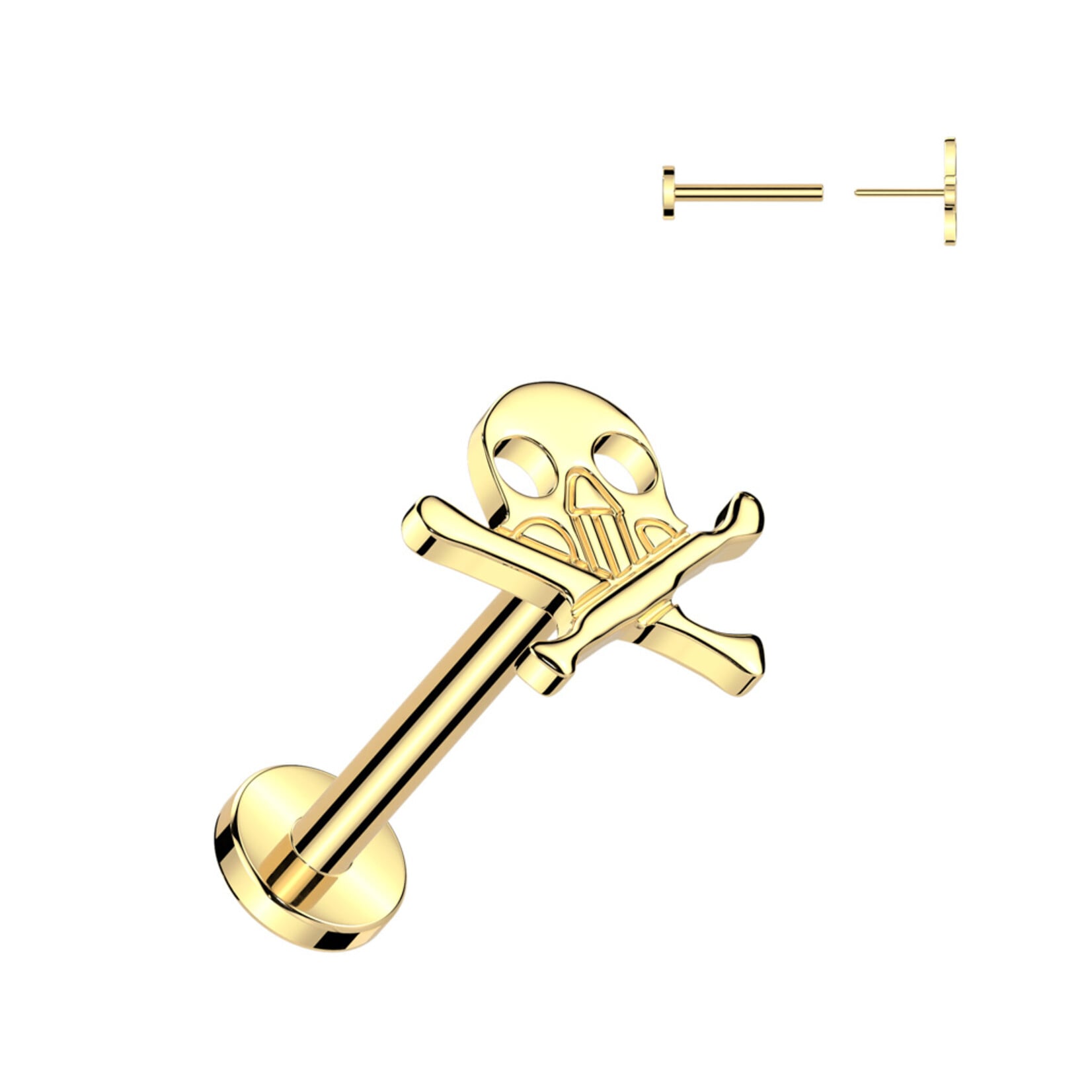 Hollywood Body Jewelry Implant Grade Titanium Threadless Push In Labret With Skull And Crossbones Top
