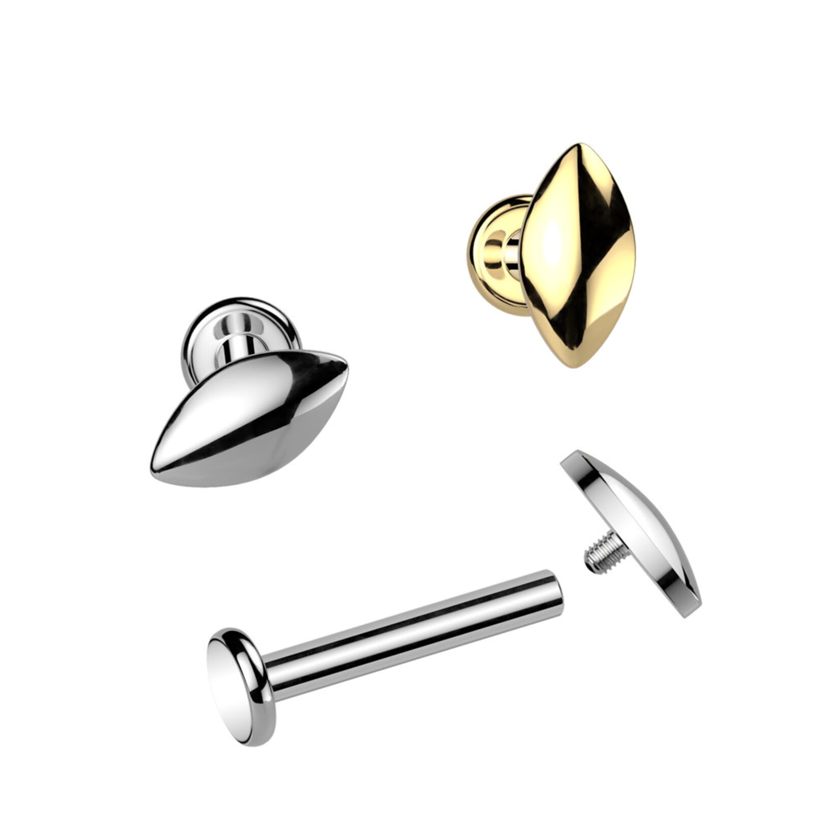 Hollywood Body Jewelry Implant Grade Titanium Internally Threaded Rounded Marquise Top Labret, Flat Back Stud