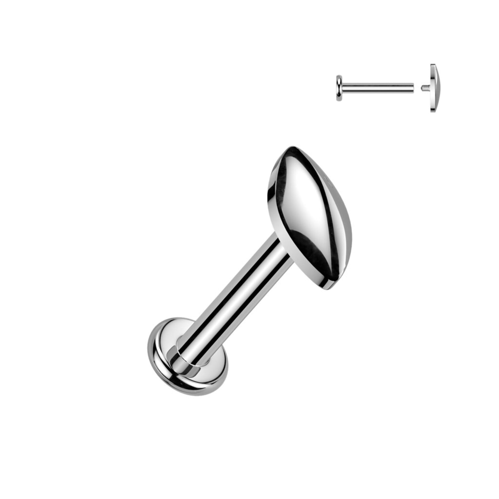 Hollywood Body Jewelry Implant Grade Titanium Internally Threaded Rounded Marquise Top Labret, Flat Back Stud