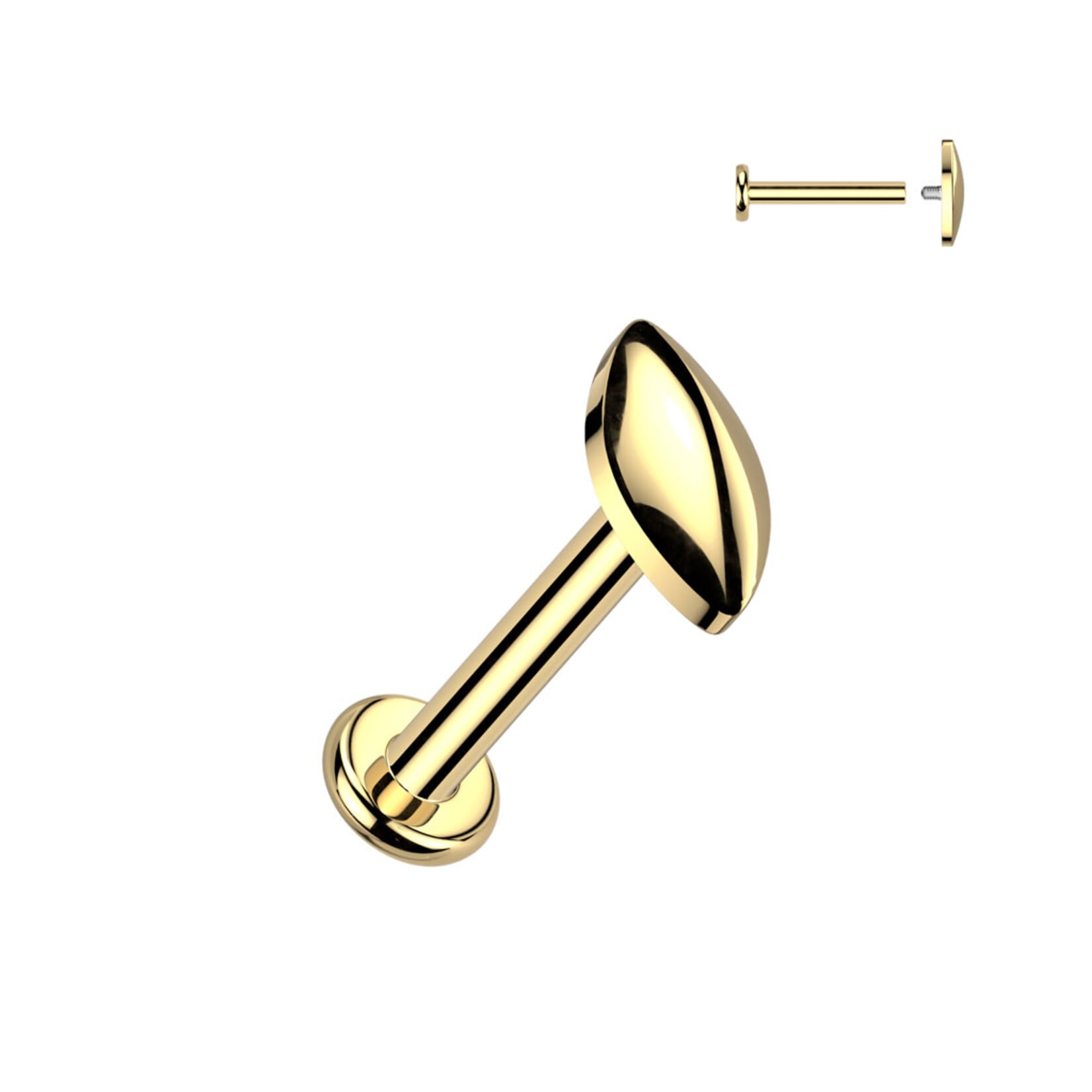 Hollywood Body Jewelry Implant Grade Titanium Internally Threaded Rounded Marquise Top Labret, Flat Back Stud