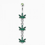 Crave Body Jewelry Triple Marijuana Leaf Dangle Surgical Steel Navel Ring
