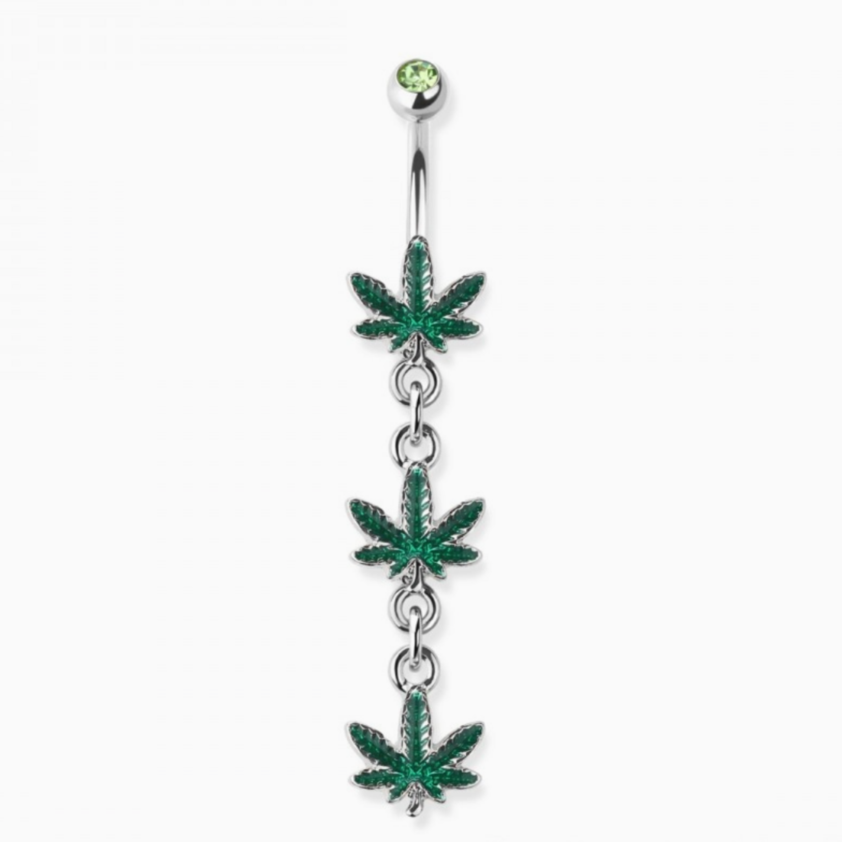Crave Body Jewelry Triple Marijuana Leaf Dangle Surgical Steel Navel Ring