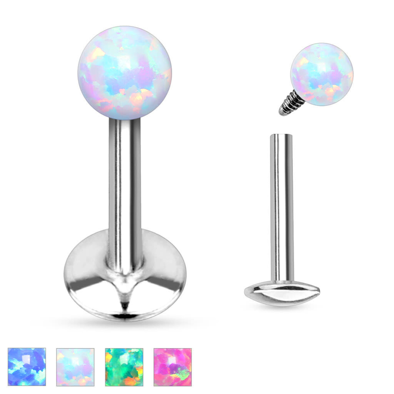 Hollywood Body Jewelry Opal Ball Top Internally Threaded 316L Surgical Steel Labret/Monroe