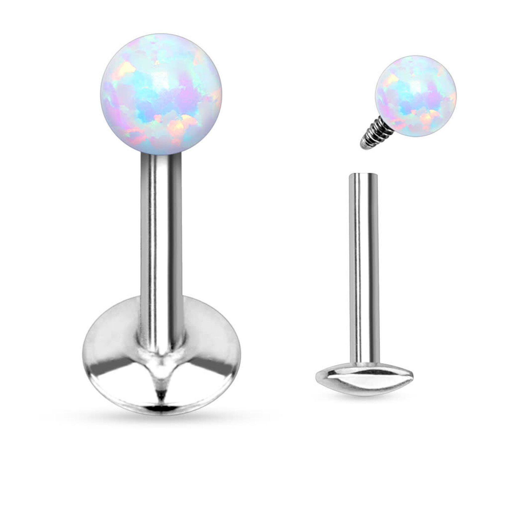 Hollywood Body Jewelry Opal Ball Top Internally Threaded 316L Surgical Steel Labret/Monroe