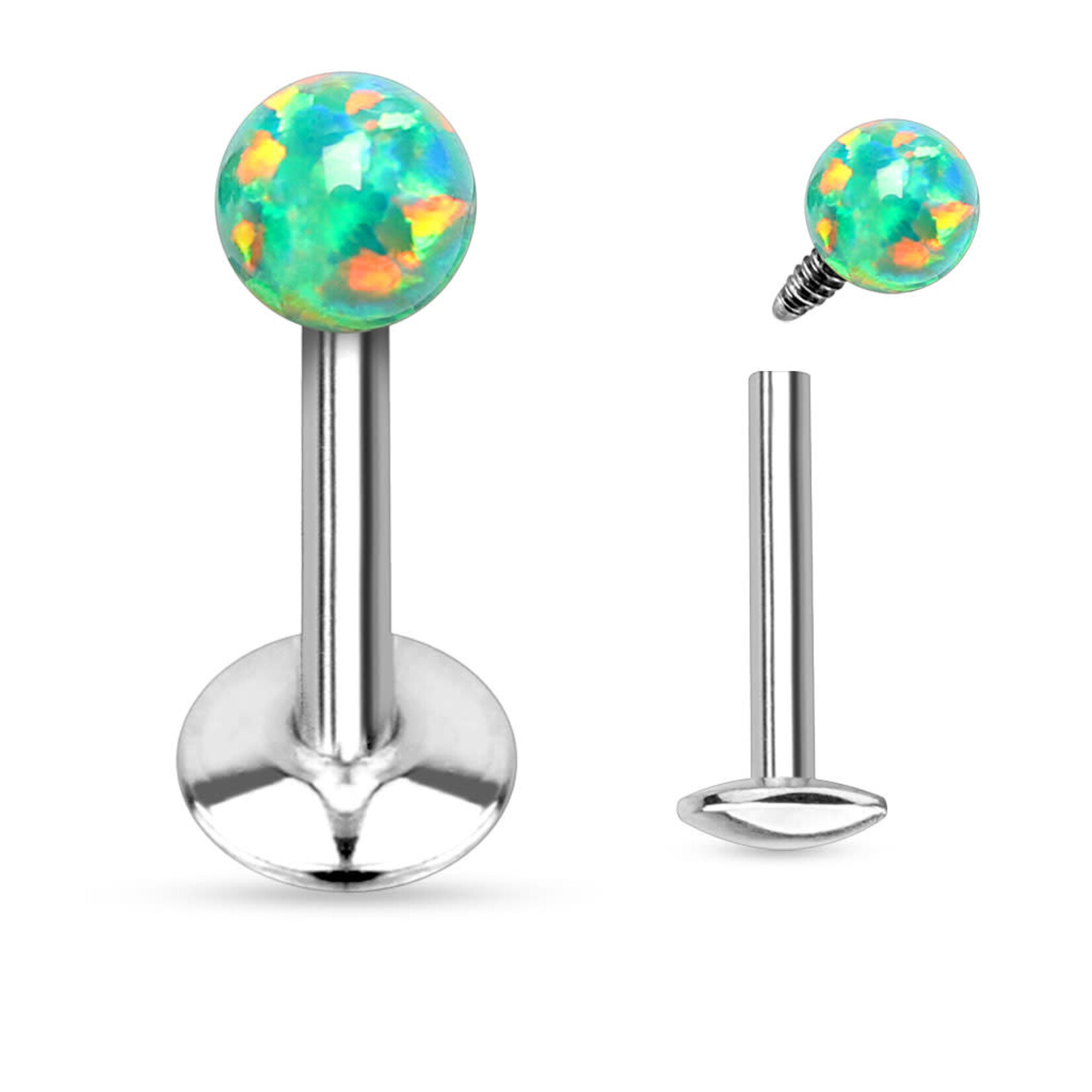 Hollywood Body Jewelry Opal Ball Top Internally Threaded 316L Surgical Steel Labret/Monroe