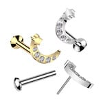 Hollywood Body Jewelry Surgical Steel Threadless Push In Labret With CZ Moon & Star Top