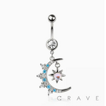 Crave Body Jewelry Surgical Steel Rising Moon Sun Star Dangle Navel Ring