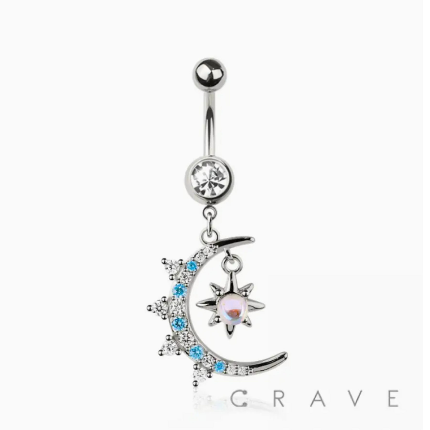 Crave Body Jewelry Surgical Steel Rising Moon Sun Star Dangle Navel Ring