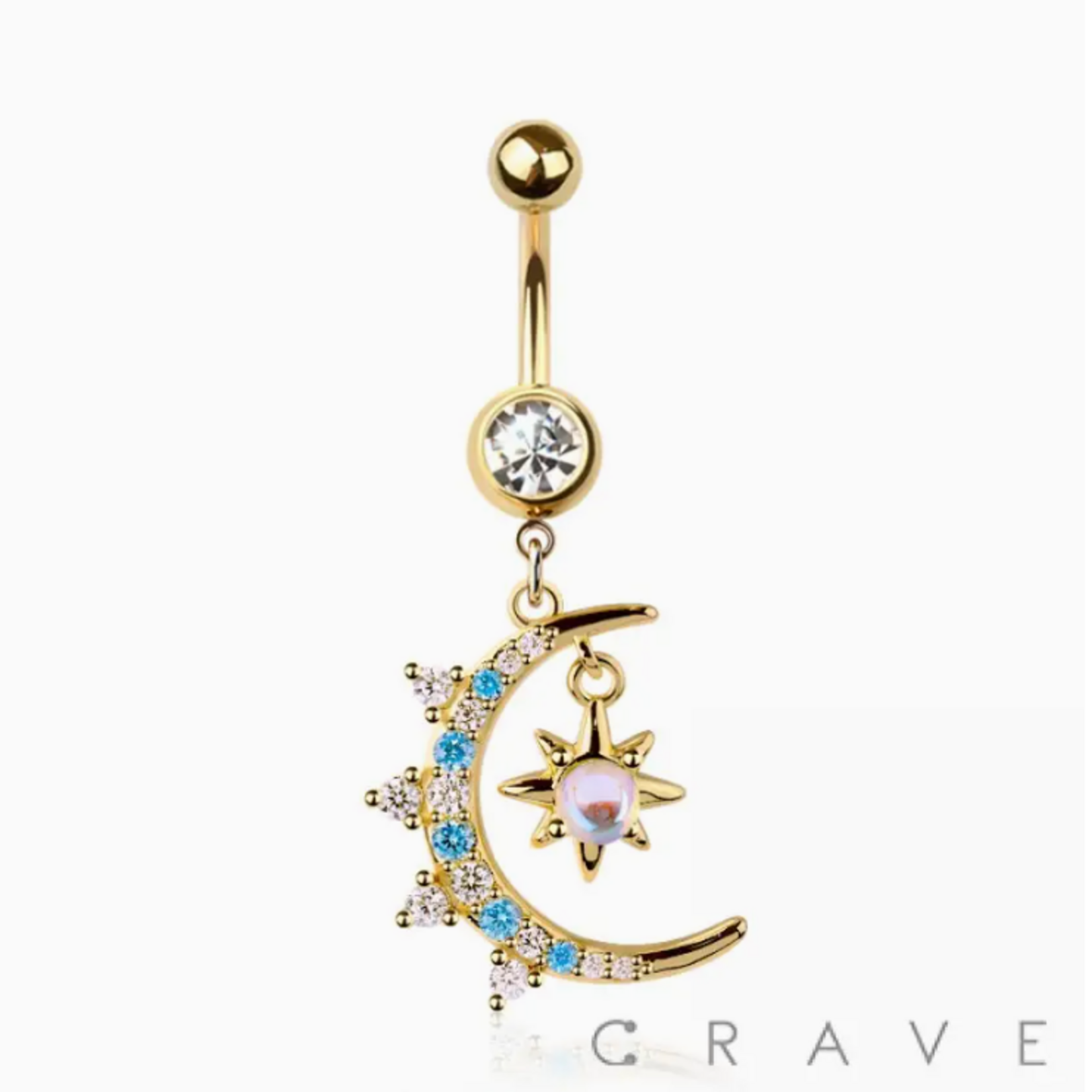 Crave Body Jewelry Surgical Steel Rising Moon Sun Star Dangle Navel Ring
