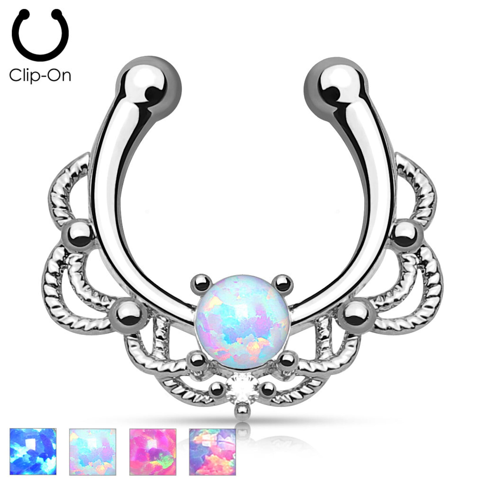 Hollywood Body Jewelry Non Piercing Lacey Single Opal Septum Hanger