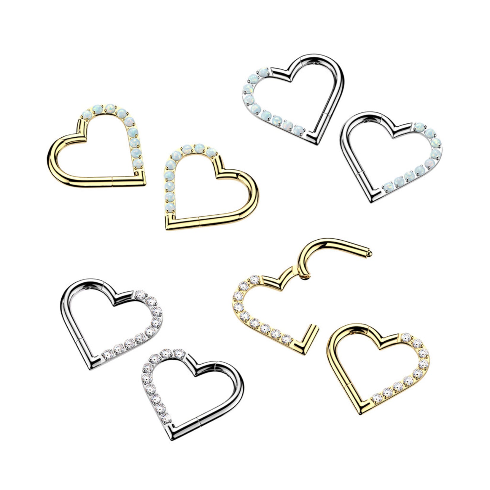 Hollywood Body Jewelry Titanium Hinged Segment Heart Hoop Ring With Half Pave