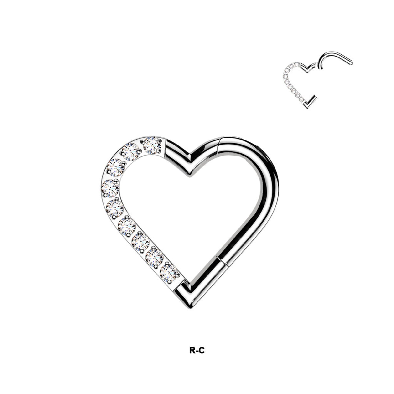 Hollywood Body Jewelry Titanium Hinged Segment Heart Hoop Ring With Half Pave