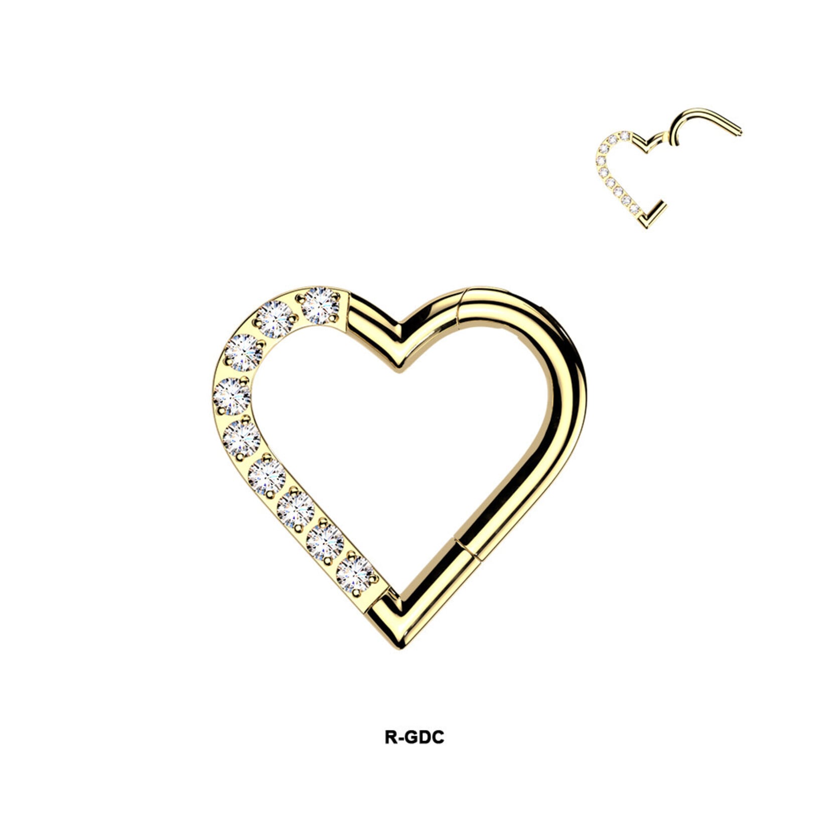 Hollywood Body Jewelry Titanium Hinged Segment Heart Hoop Ring With Half Pave