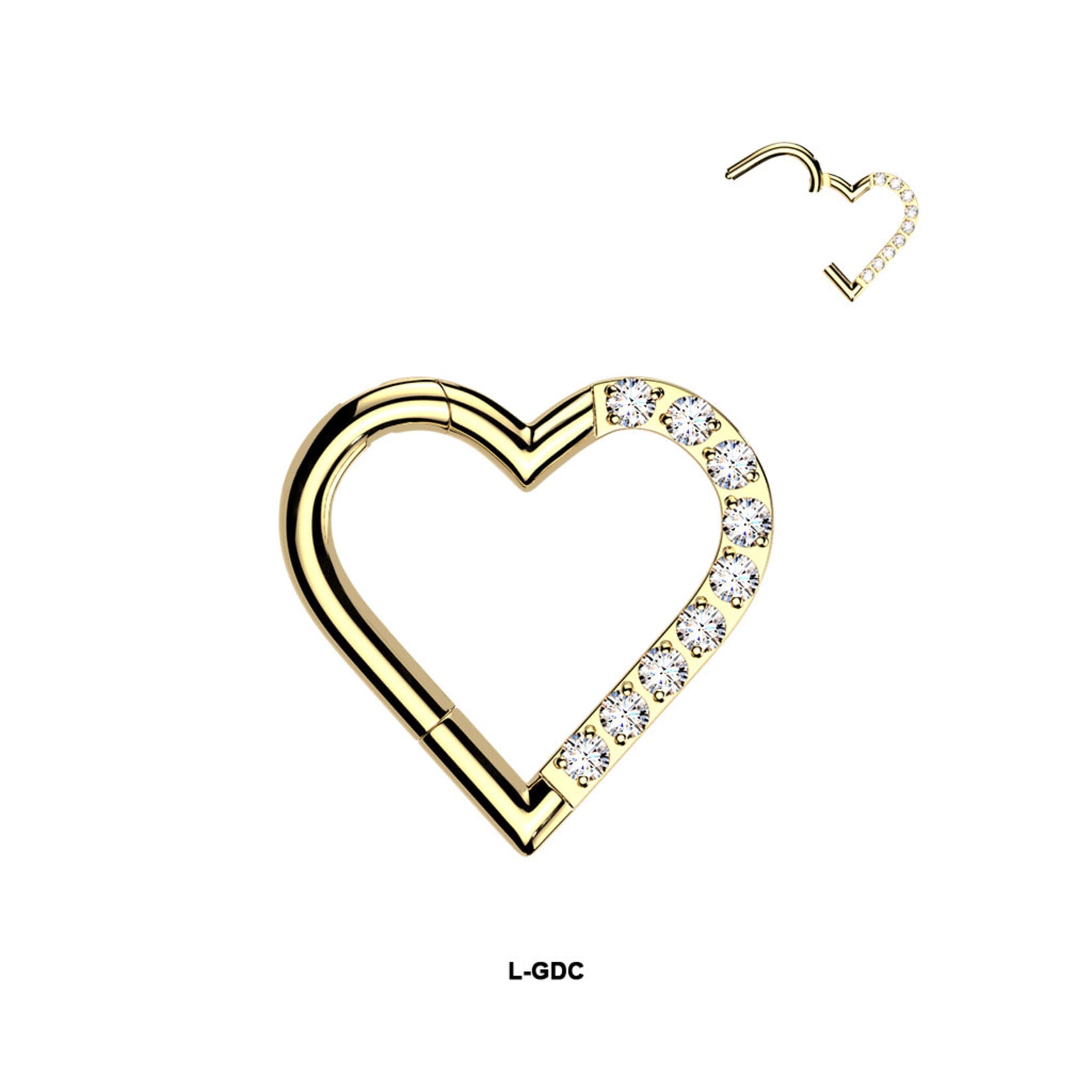 Hollywood Body Jewelry Titanium Hinged Segment Heart Hoop Ring With Half Pave