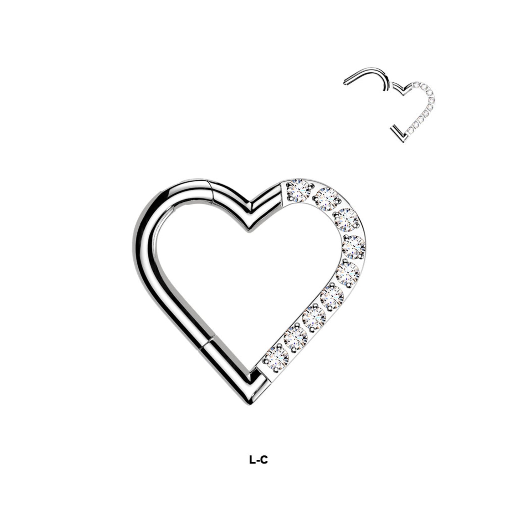 Hollywood Body Jewelry Titanium Hinged Segment Heart Hoop Ring With Half Pave