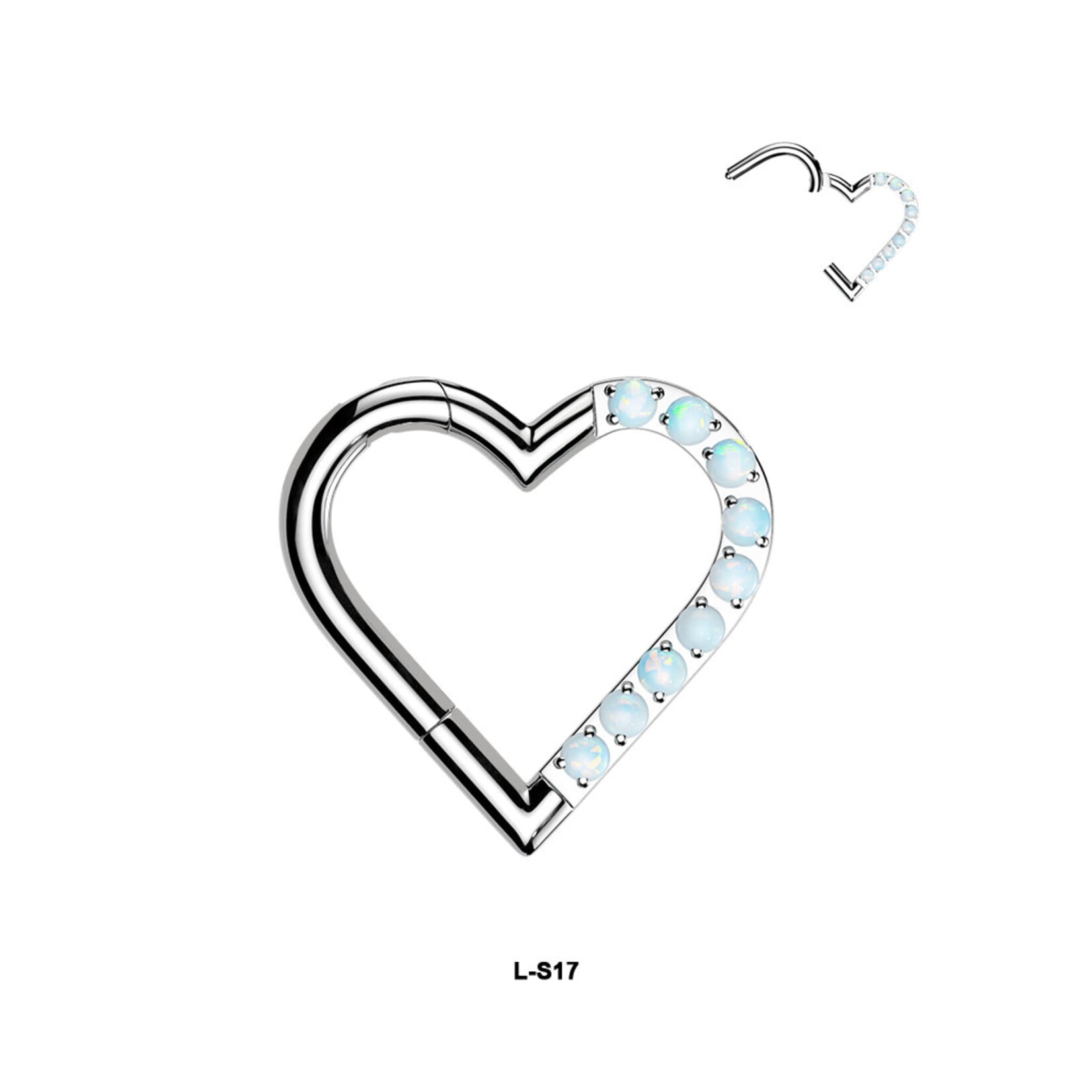 Hollywood Body Jewelry Titanium Hinged Segment Heart Hoop Ring With Half Pave