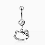 Crave Body Jewelry Surgical Steel Cutie Cat Ribbon Dangle Navel Ring