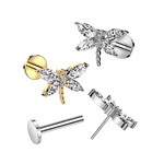 Hollywood Body Jewelry Surgical Steel Threadless Push In Labret With CZ Dragonfly Top