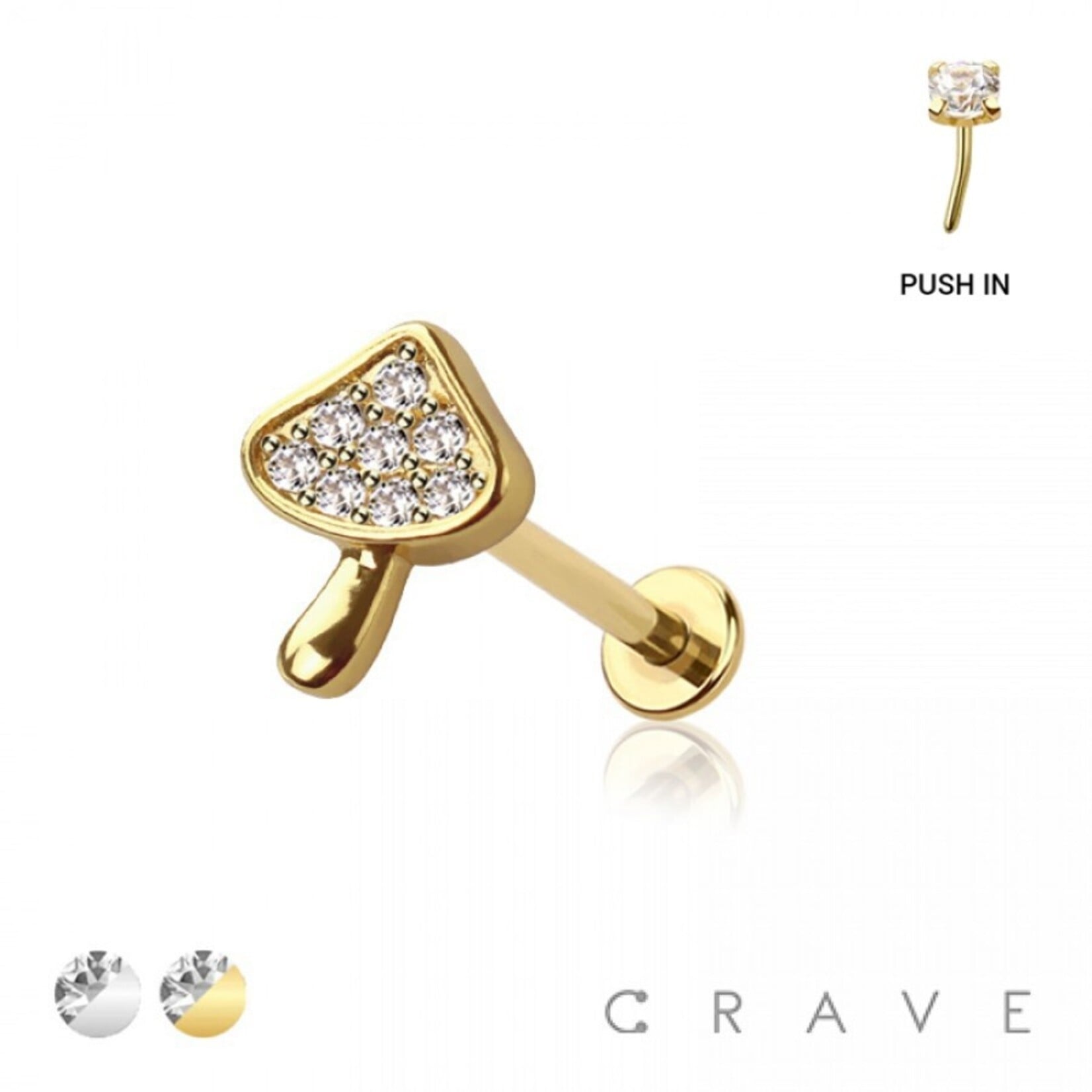 Crave Body Jewelry Mushroom Multi Push-in Top Surgical steel Labret
