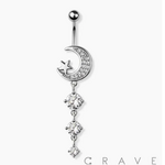 Crave Body Jewelry Triple Gem Moon & Star Navel Ring