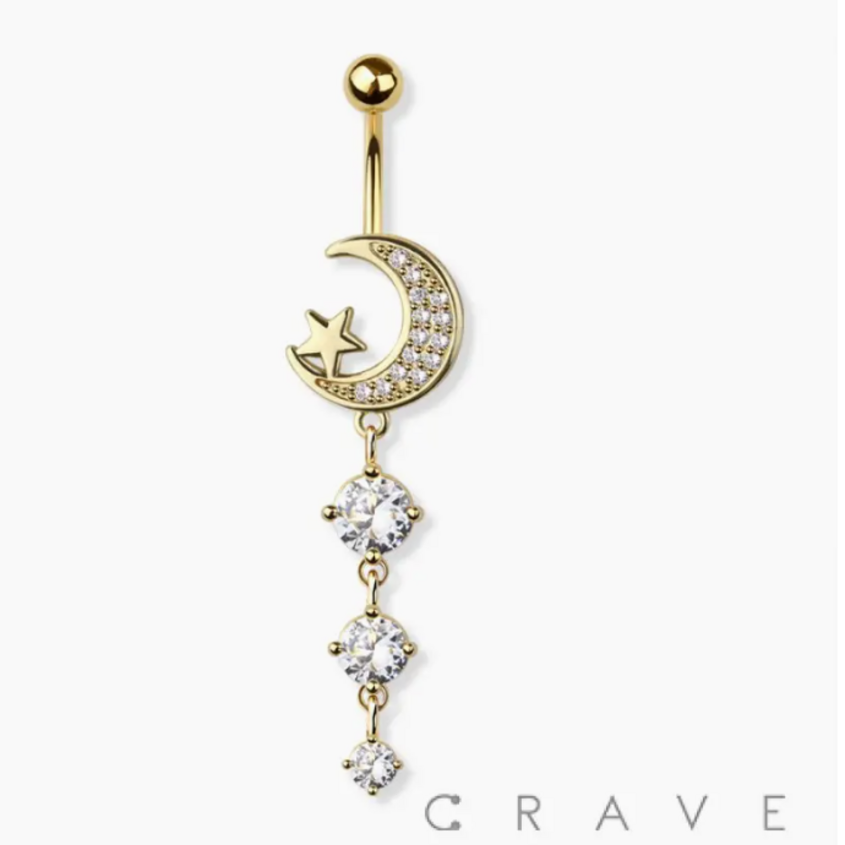 Crave Body Jewelry Triple Gem Moon & Star Navel Ring