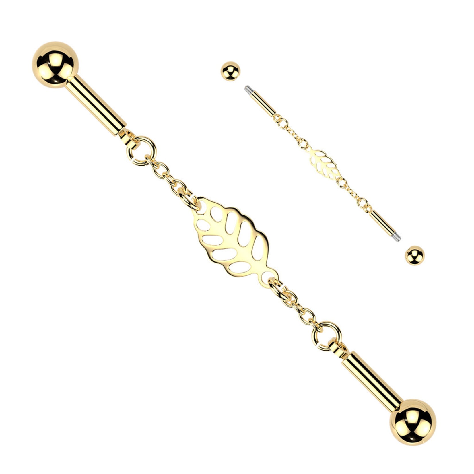 Hollywood Body Jewelry Industrial Barbell With Centered Leaf Connector Chain