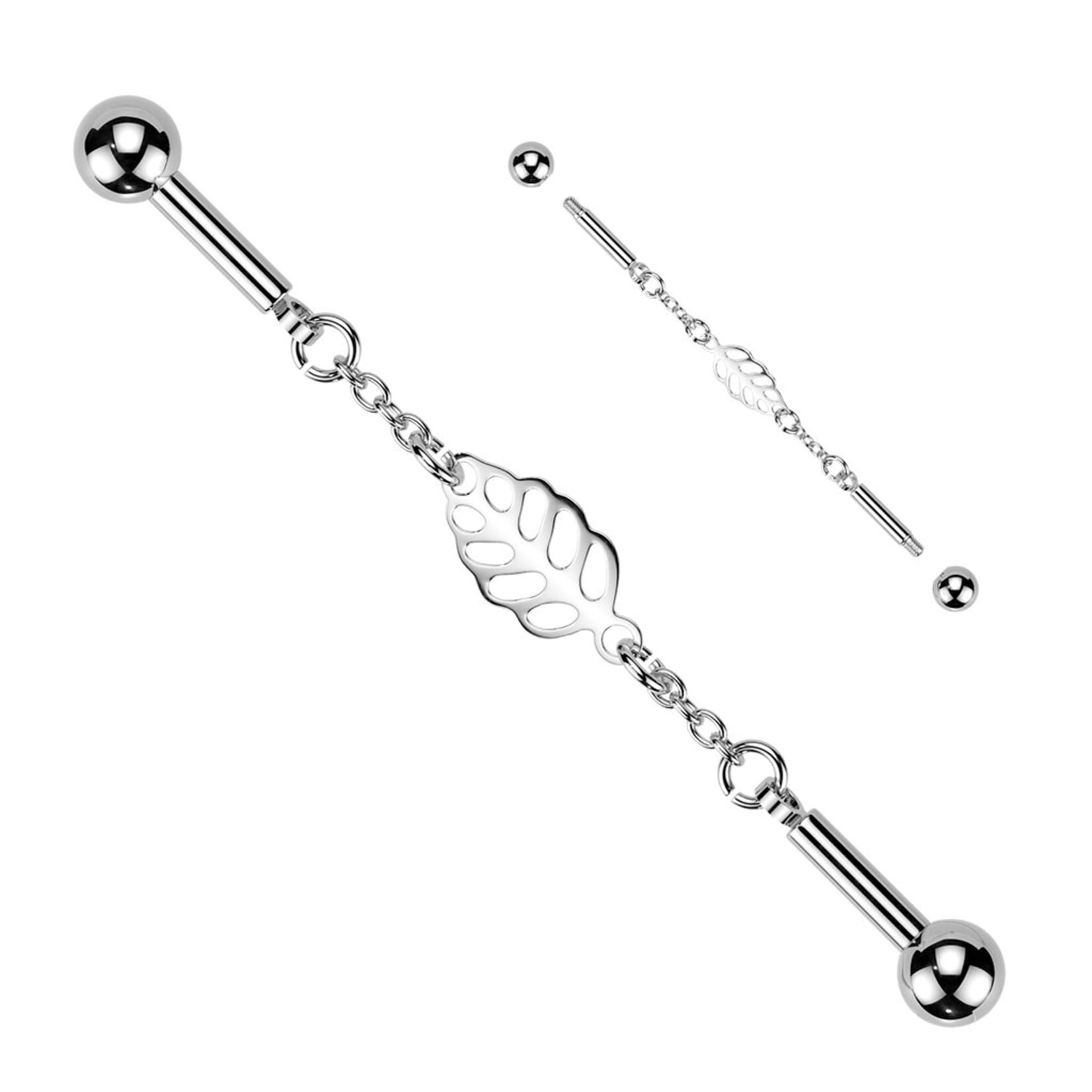 Hollywood Body Jewelry Industrial Barbell With Centered Leaf Connector Chain