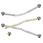 Hollywood Body Jewelry Industrial Barbell With Centered 6 Round CZ Connector Chain