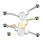 Hollywood Body Jewelry Industrial Barbell With Centered Sunflower Connector Chain