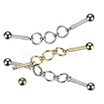 Hollywood Body Jewelry Industrial Barbell With Centered Triple Hoop Connector Chain
