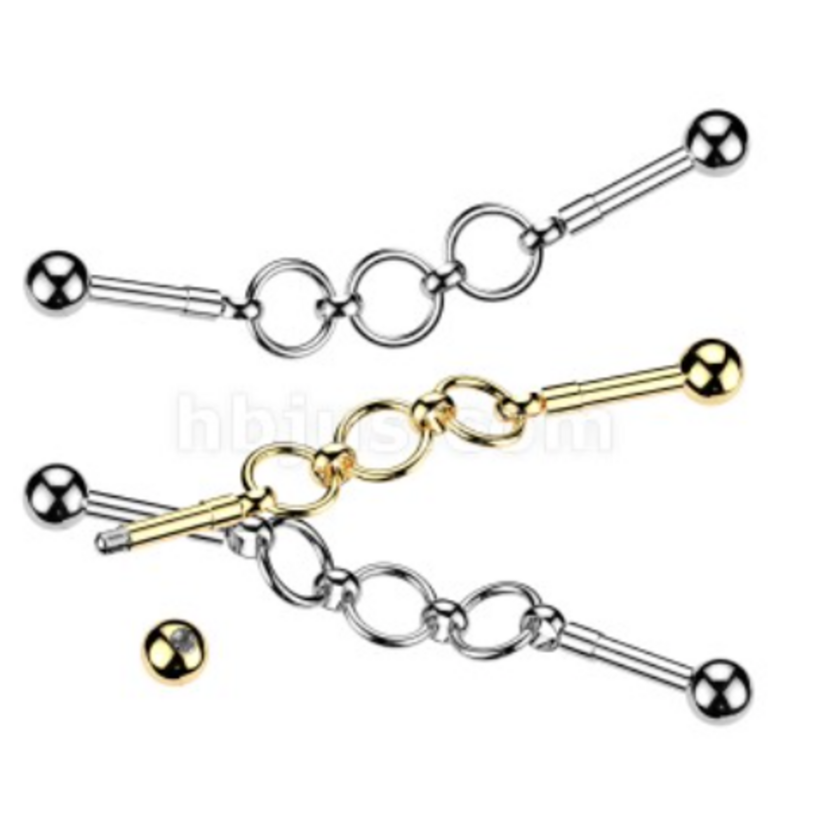 Hollywood Body Jewelry Industrial Barbell With Centered Triple Hoop Connector Chain