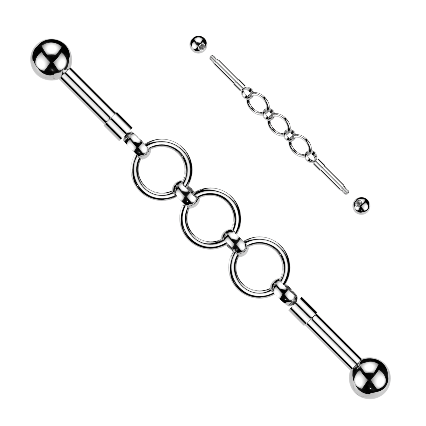 Hollywood Body Jewelry Industrial Barbell With Centered Triple Hoop Connector Chain