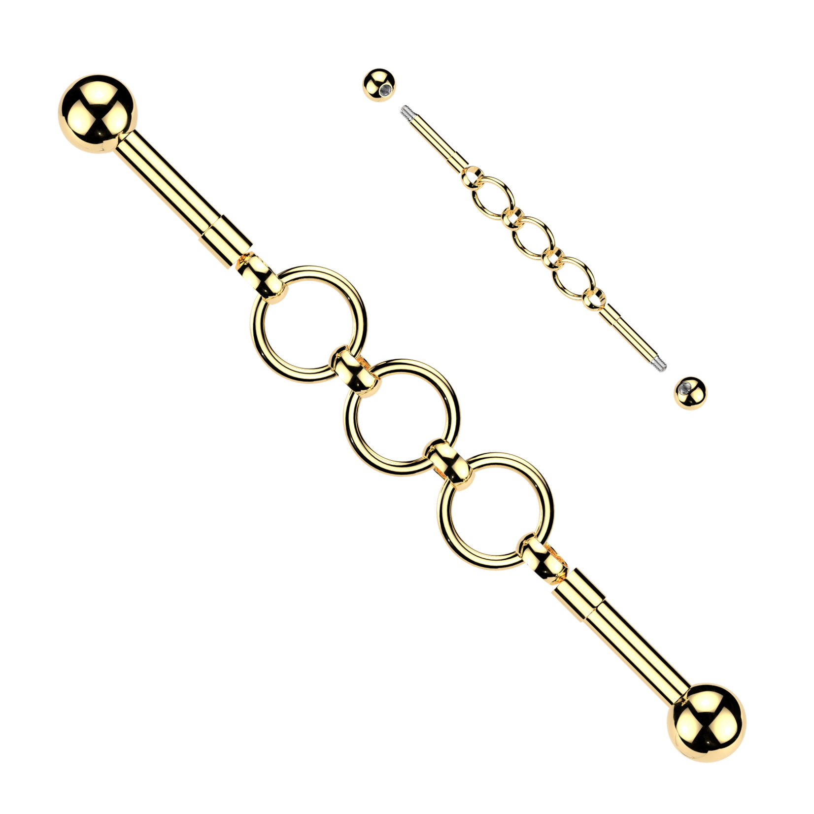 Hollywood Body Jewelry Industrial Barbell With Centered Triple Hoop Connector Chain