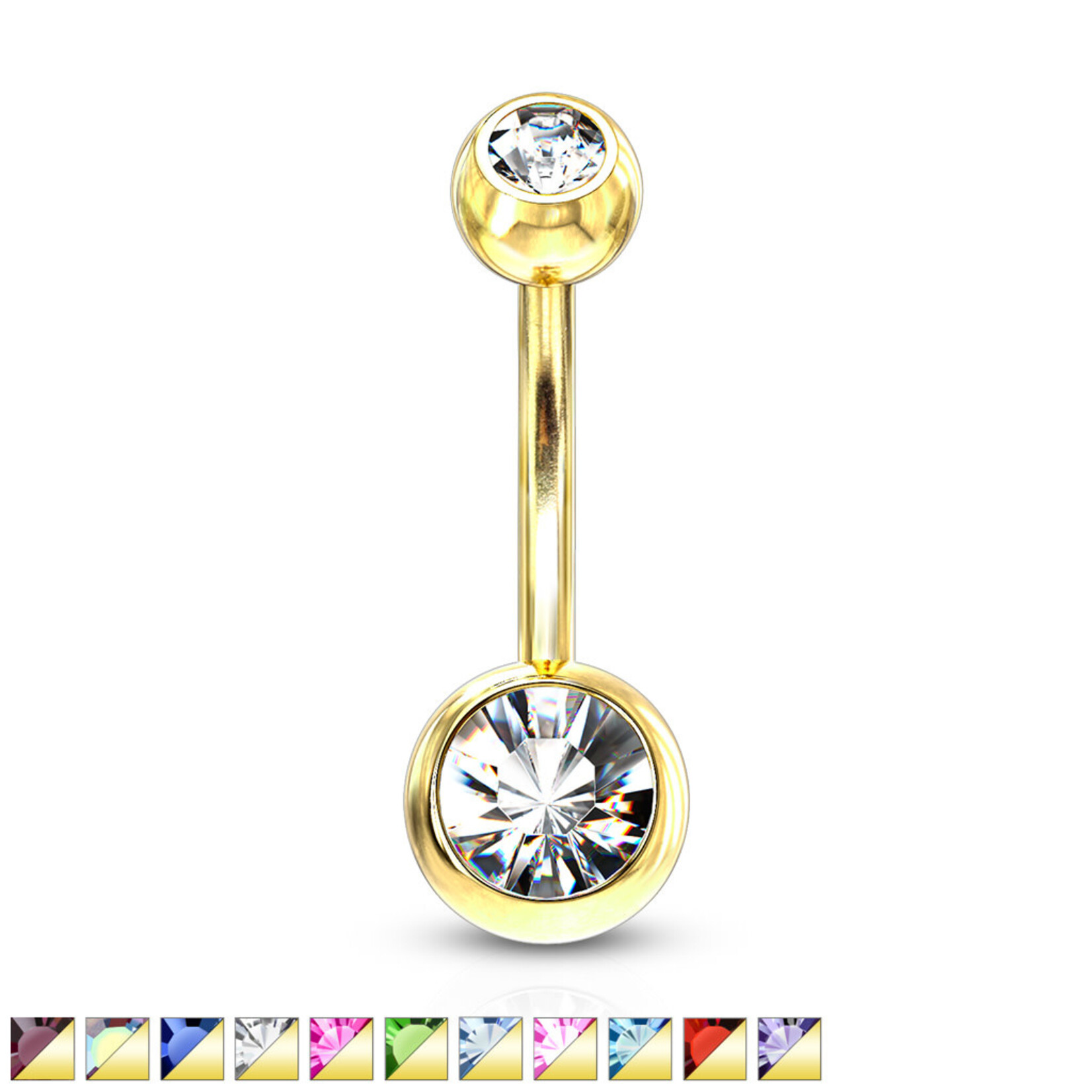 Hollywood Body Jewelry GDPN04 Gold 2-Gem BBB