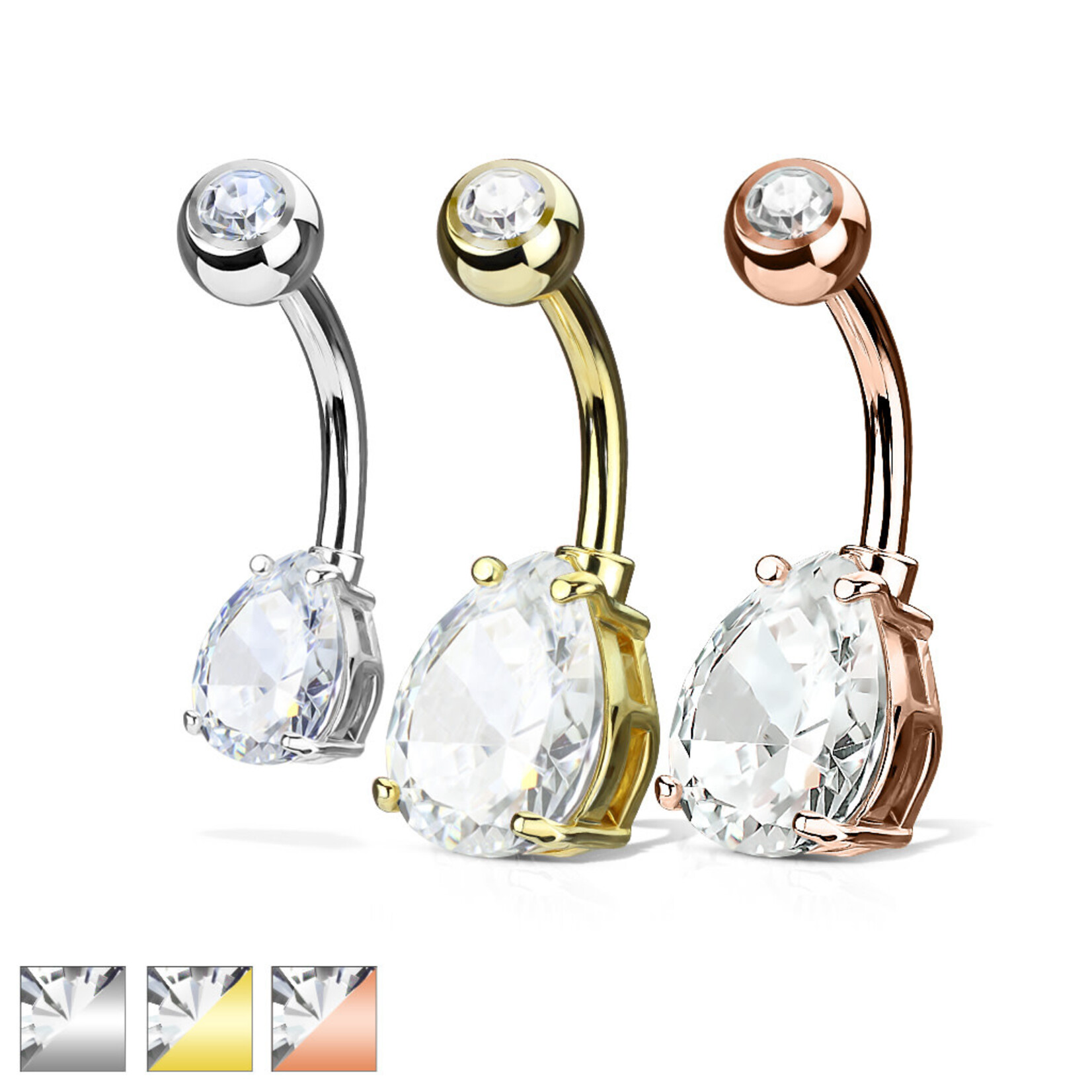 Hollywood Body Jewelry Crystal Teardrop Navel Ring
