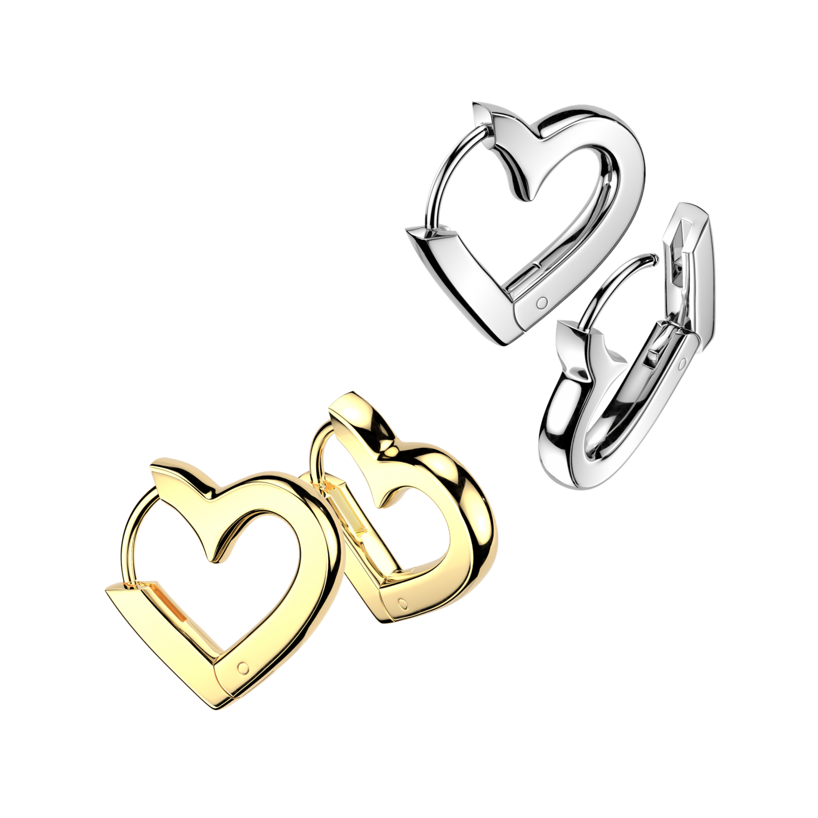 Hollywood Body Jewelry SE5225 316L Pair of Heart Shaped Hinge Hoop Huggie Earrings