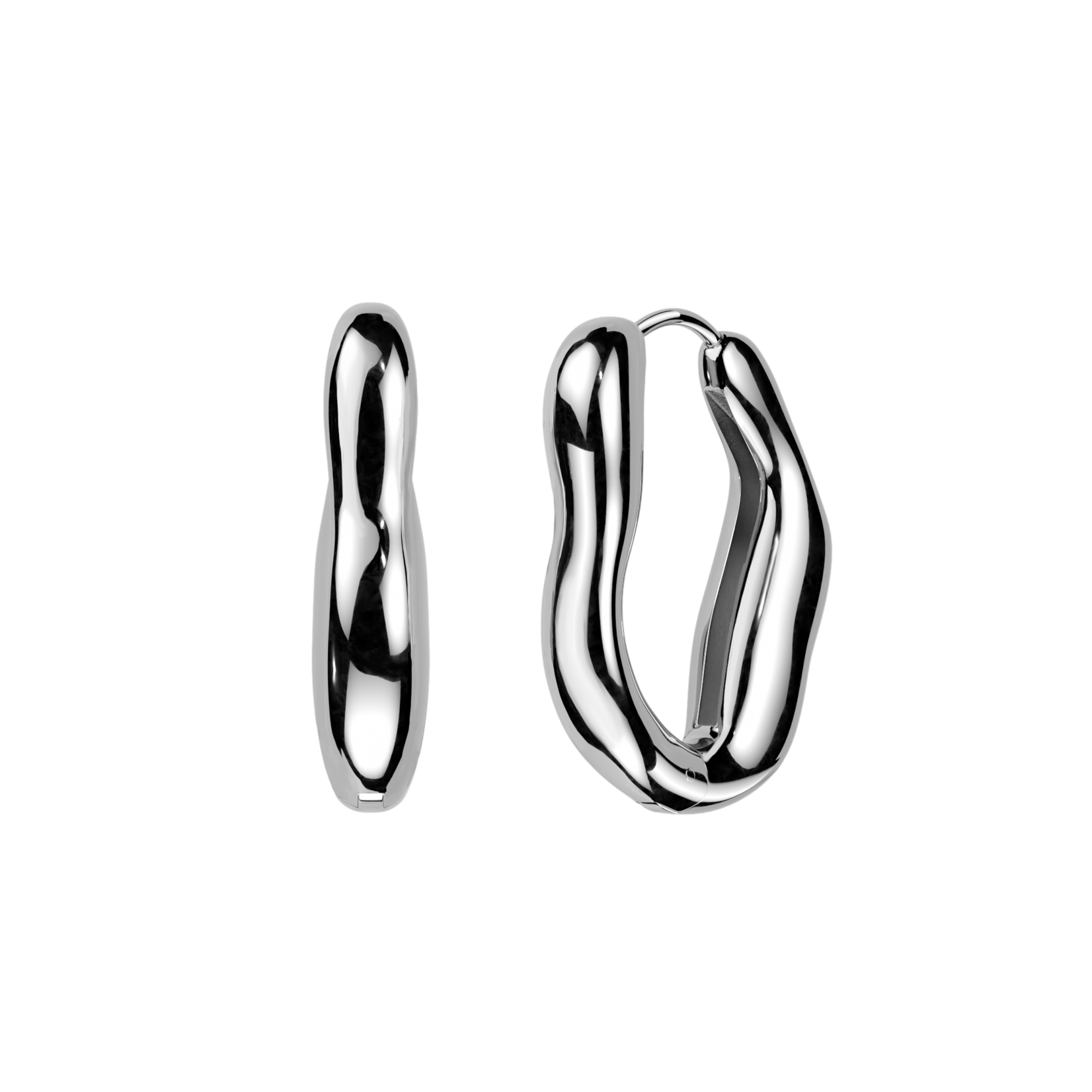 Hollywood Body Jewelry SE5263 316L Pair of Wavy Oval Hinge Hoop Earrings