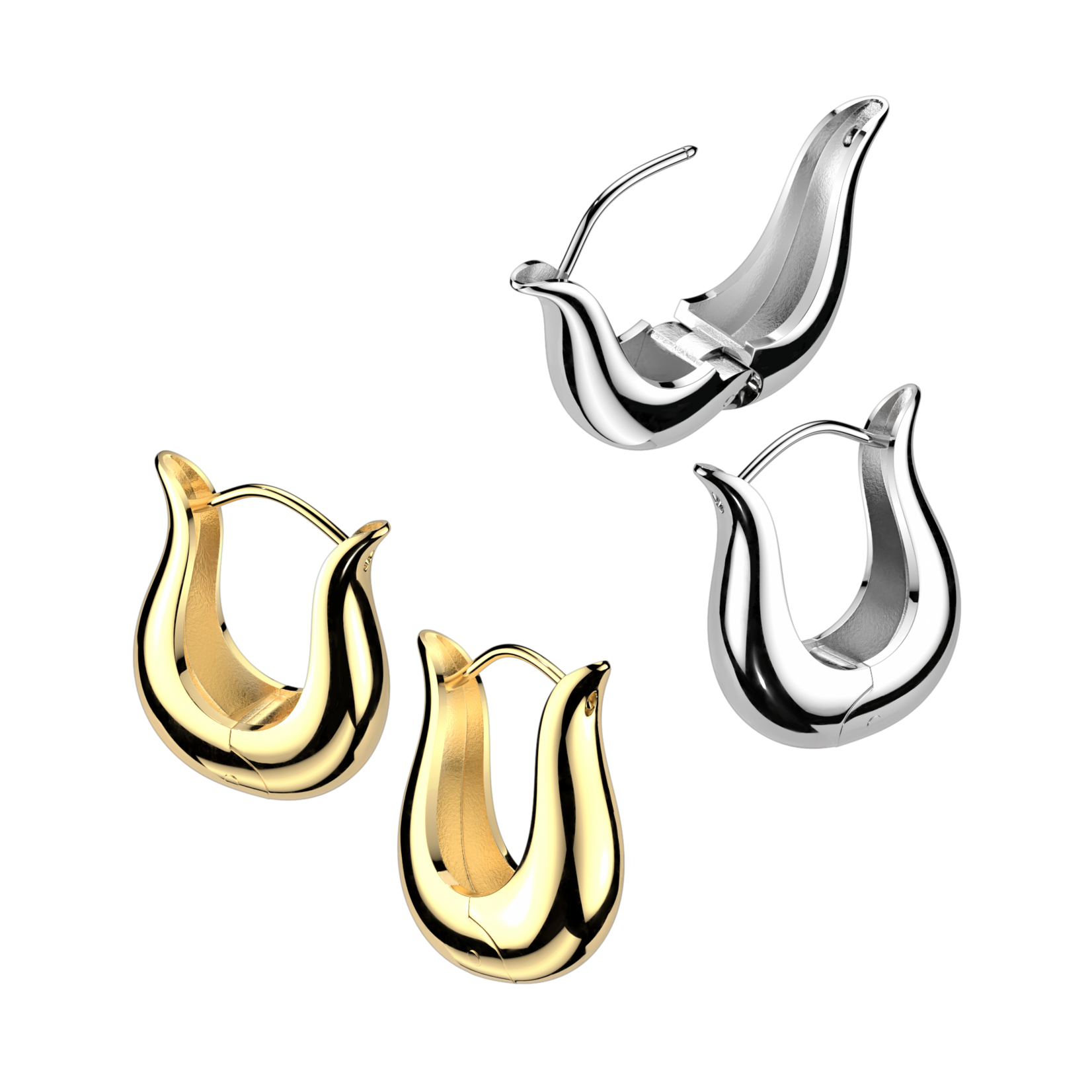 Hollywood Body Jewelry  Wide Tulip Hinged Hoop Earrings