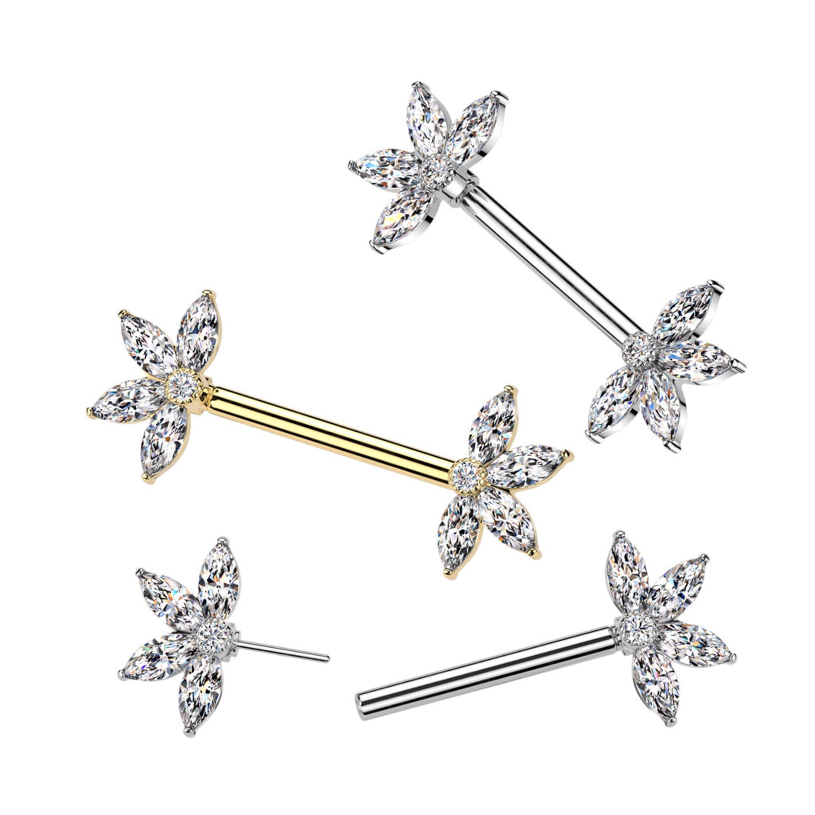 Hollywood Body Jewelry  Push-In 5 Crystal Barbell