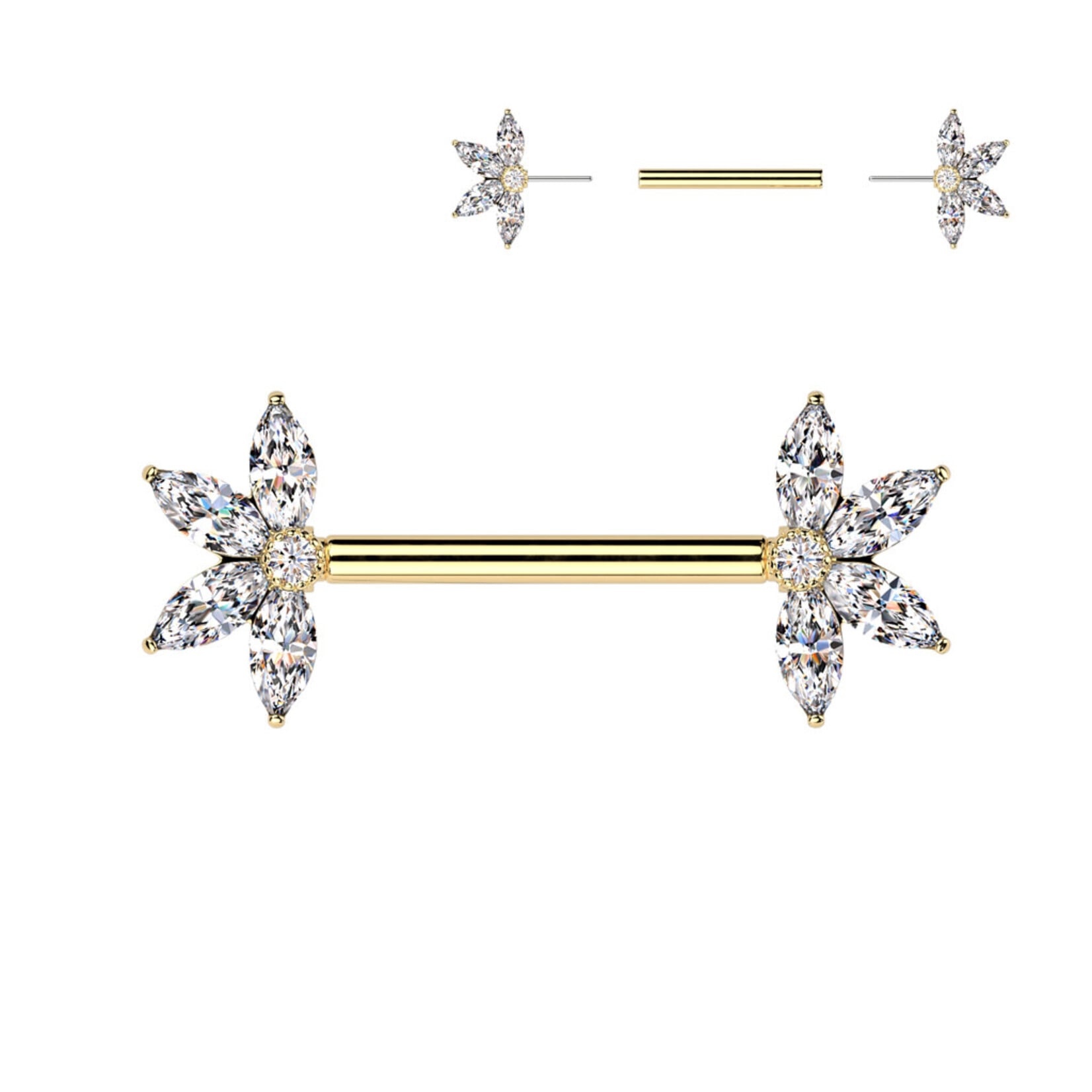 Hollywood Body Jewelry  Push-In 5 Crystal Barbell