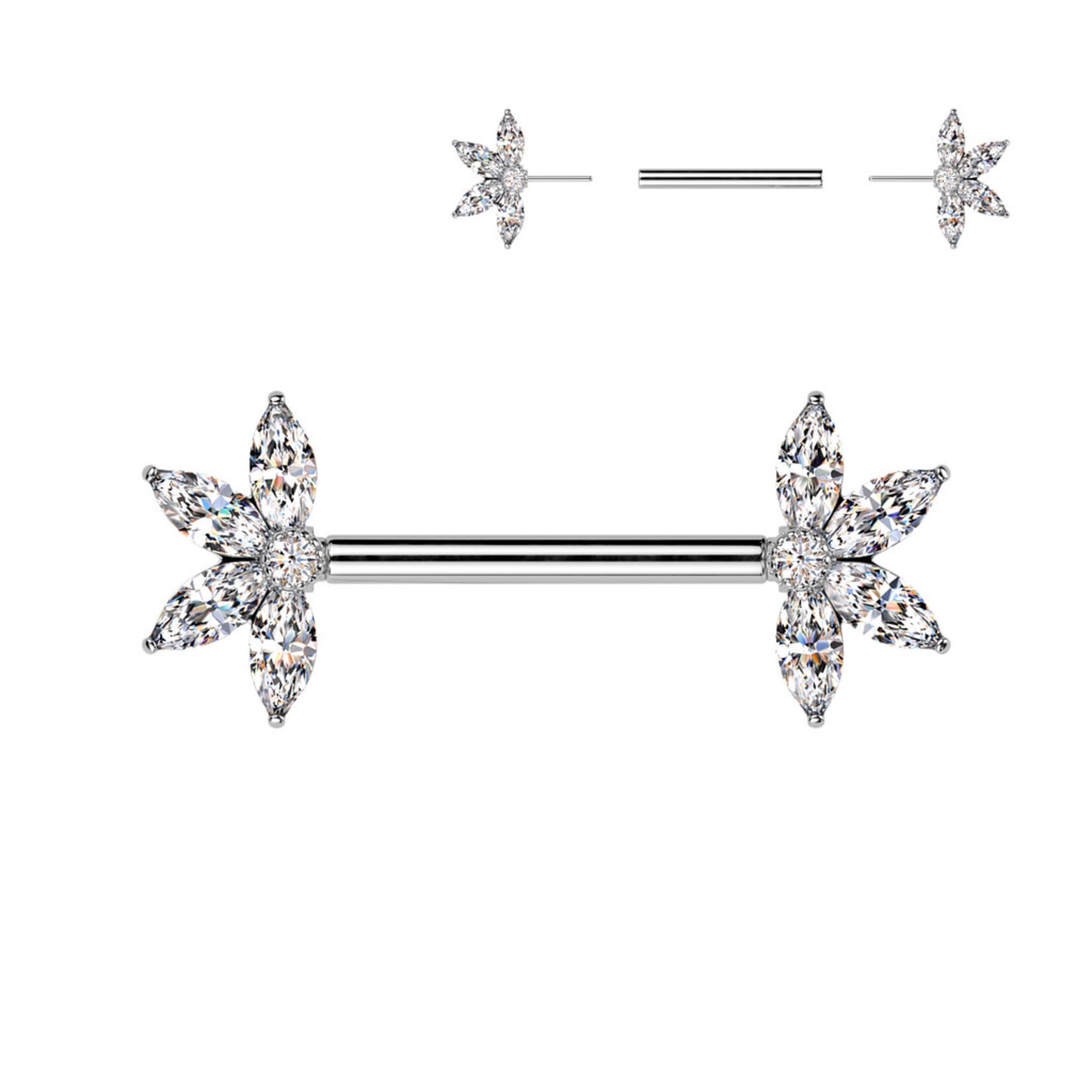 Hollywood Body Jewelry  Push-In 5 Crystal Barbell