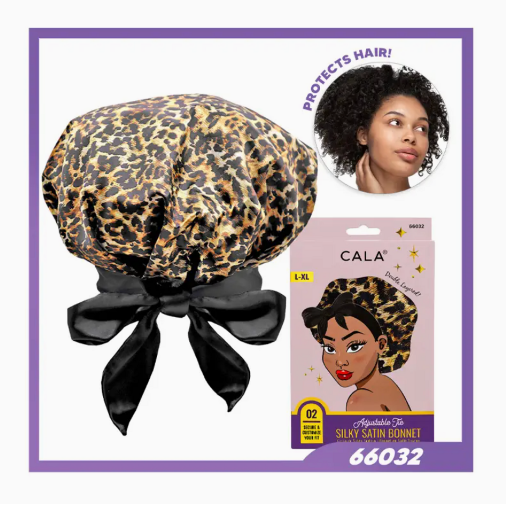 PINEAPPLE Beauty 66032 Adjustable Tie Silky Satin Bonnet Leopard
