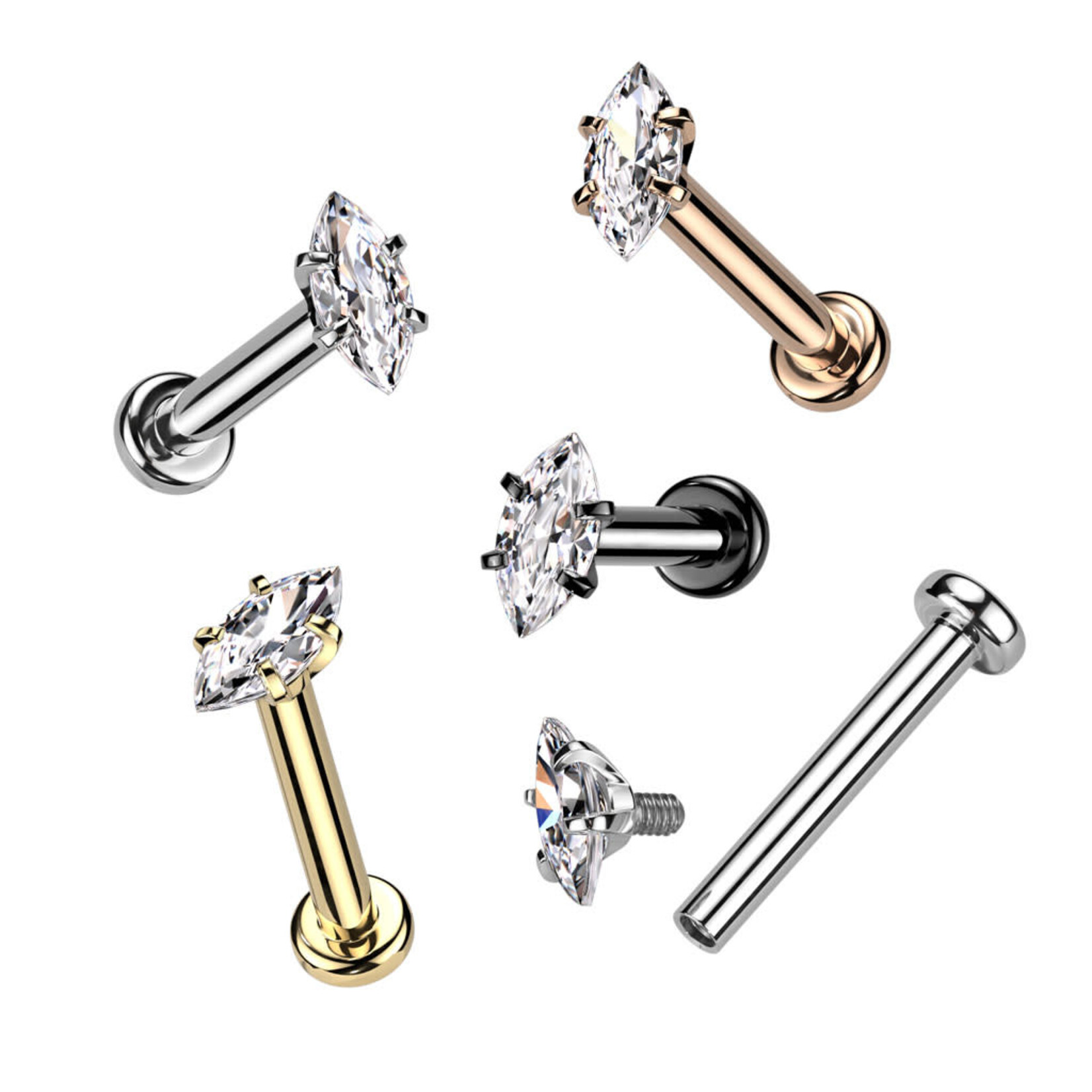 Hollywood Body Jewelry LSI033 Marquise CZ 316L Labret