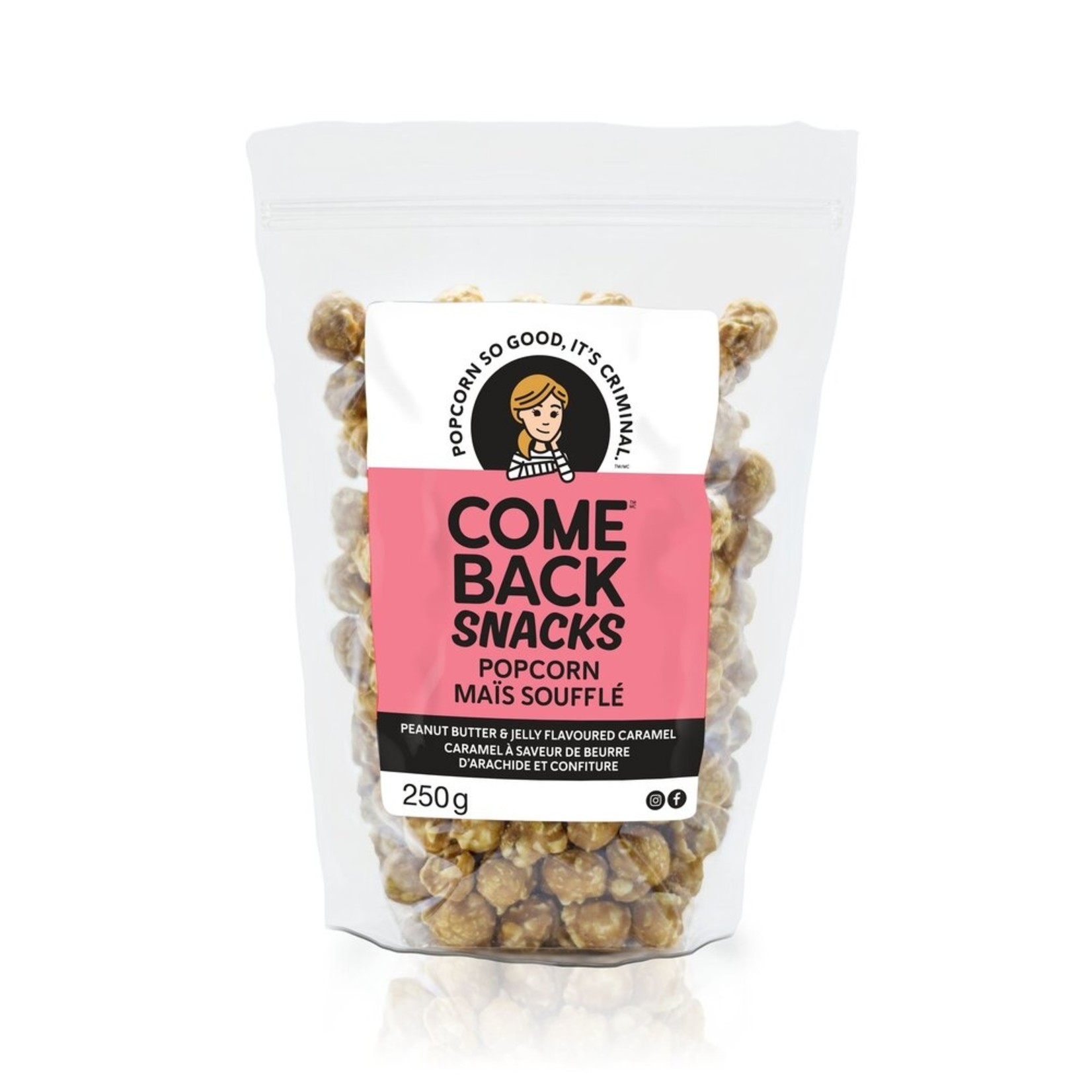 Comeback Snacks Peanut Butter & Jelly Flavoured Caramel Popcorn