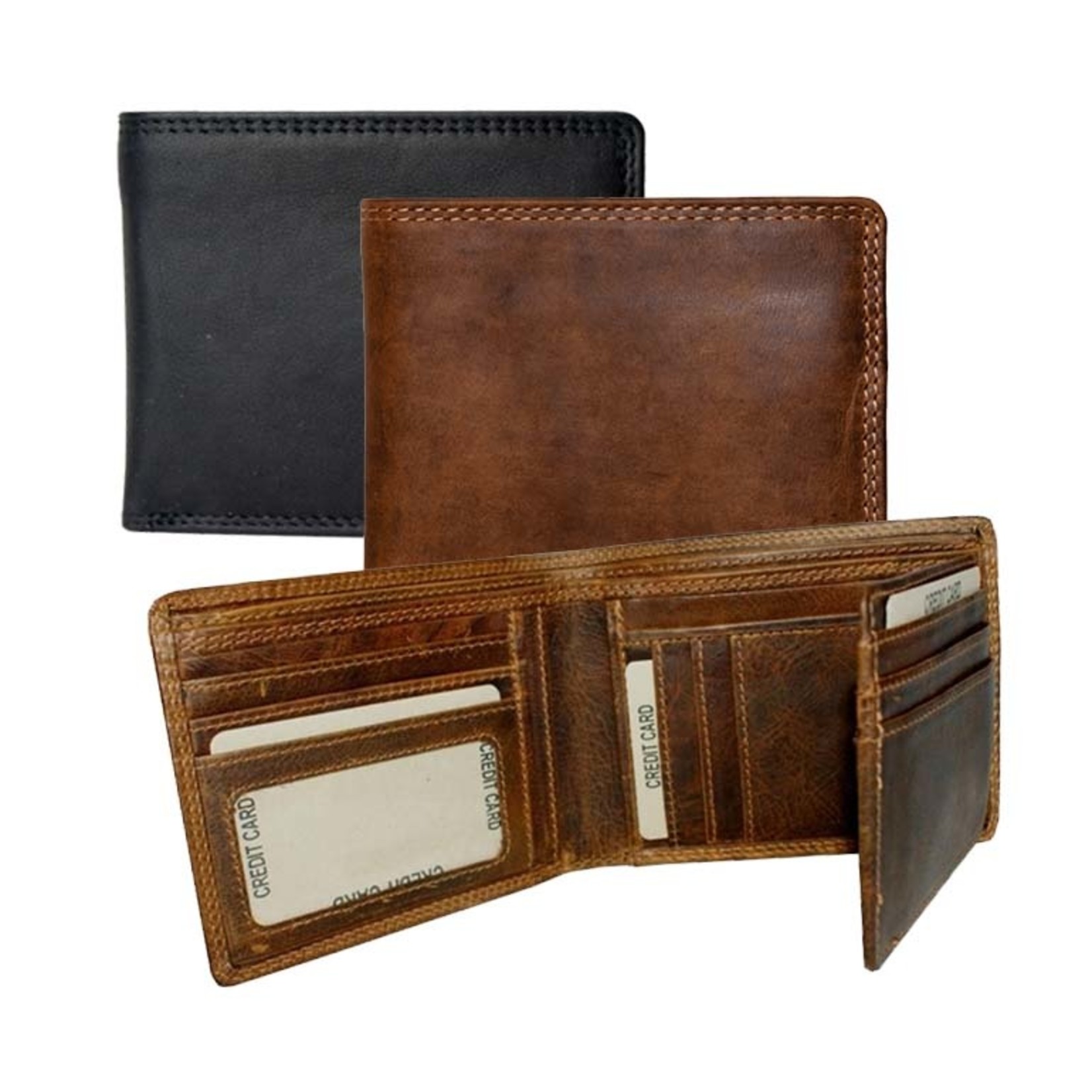 Rugged Earth Leather Billfold Wallet with Right Card Flap