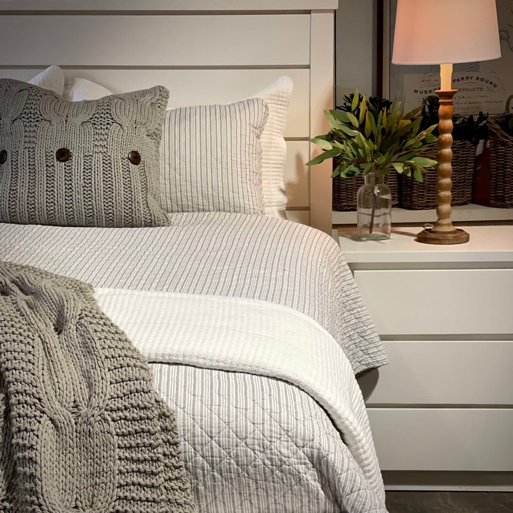 Grey Classic Ticking Quilt & Shams