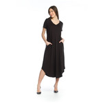 Papillon Black Short Sleeve Midi Dress with Pockets
