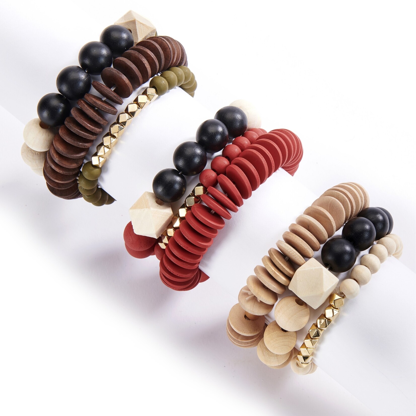 3-Piece Wood Bead Bracelet